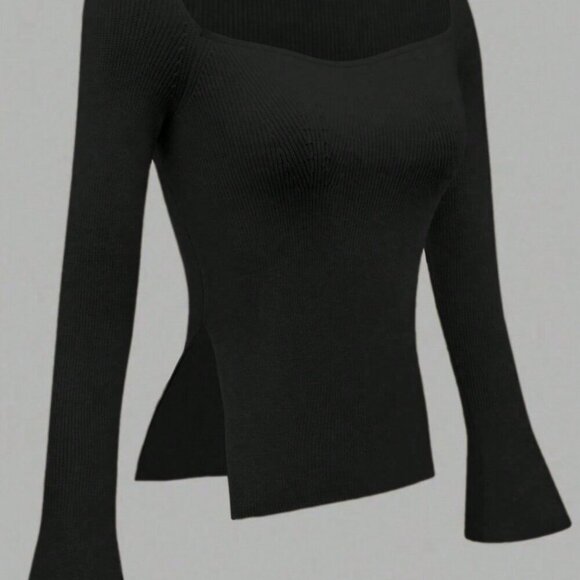 Black Casual Women's Ribbed Knit Top - Picture 5 of 5